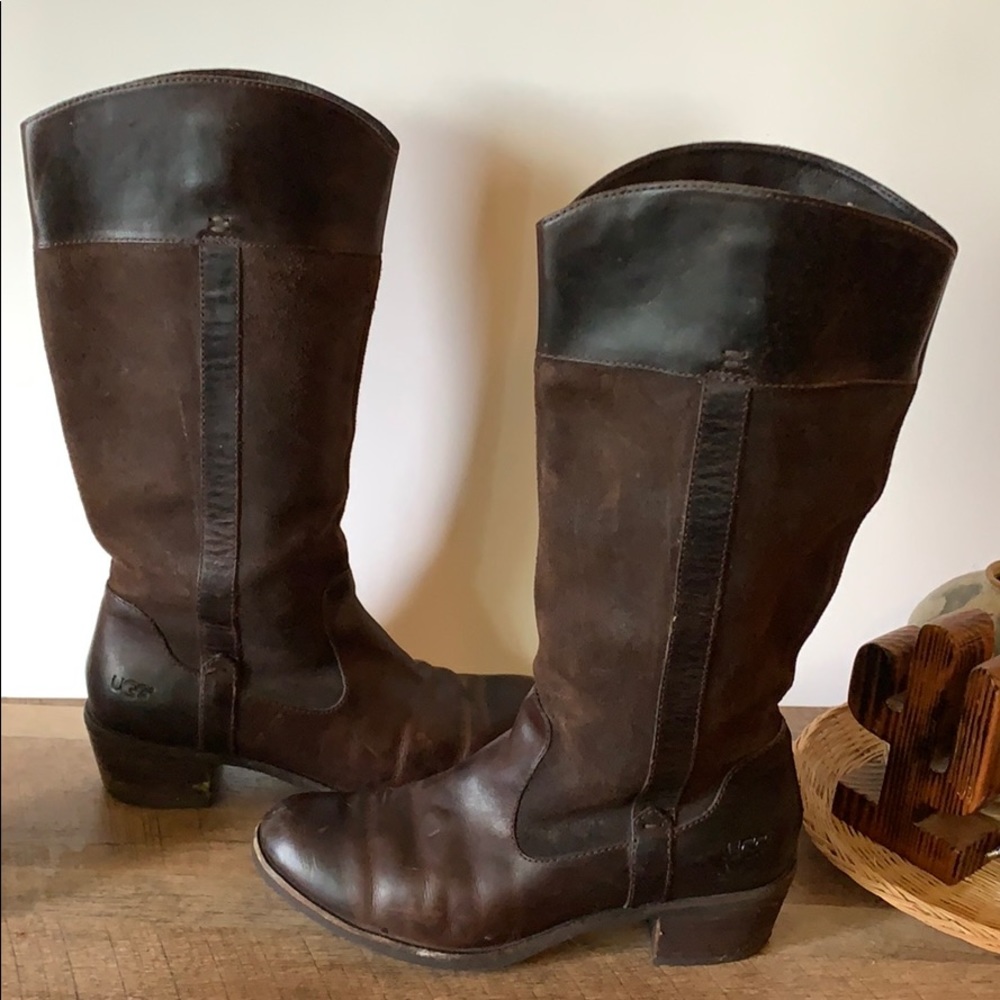 - Ugg}Cassis Lodge Brown Leather Boots